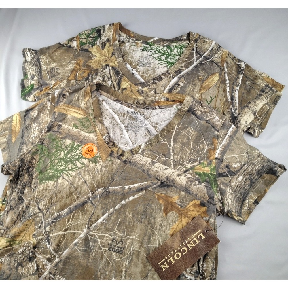 New Lincoln Outfitters V-Neck T-Shirt Womens 2XL/XXL S/S Set/Realtree Edge Camo